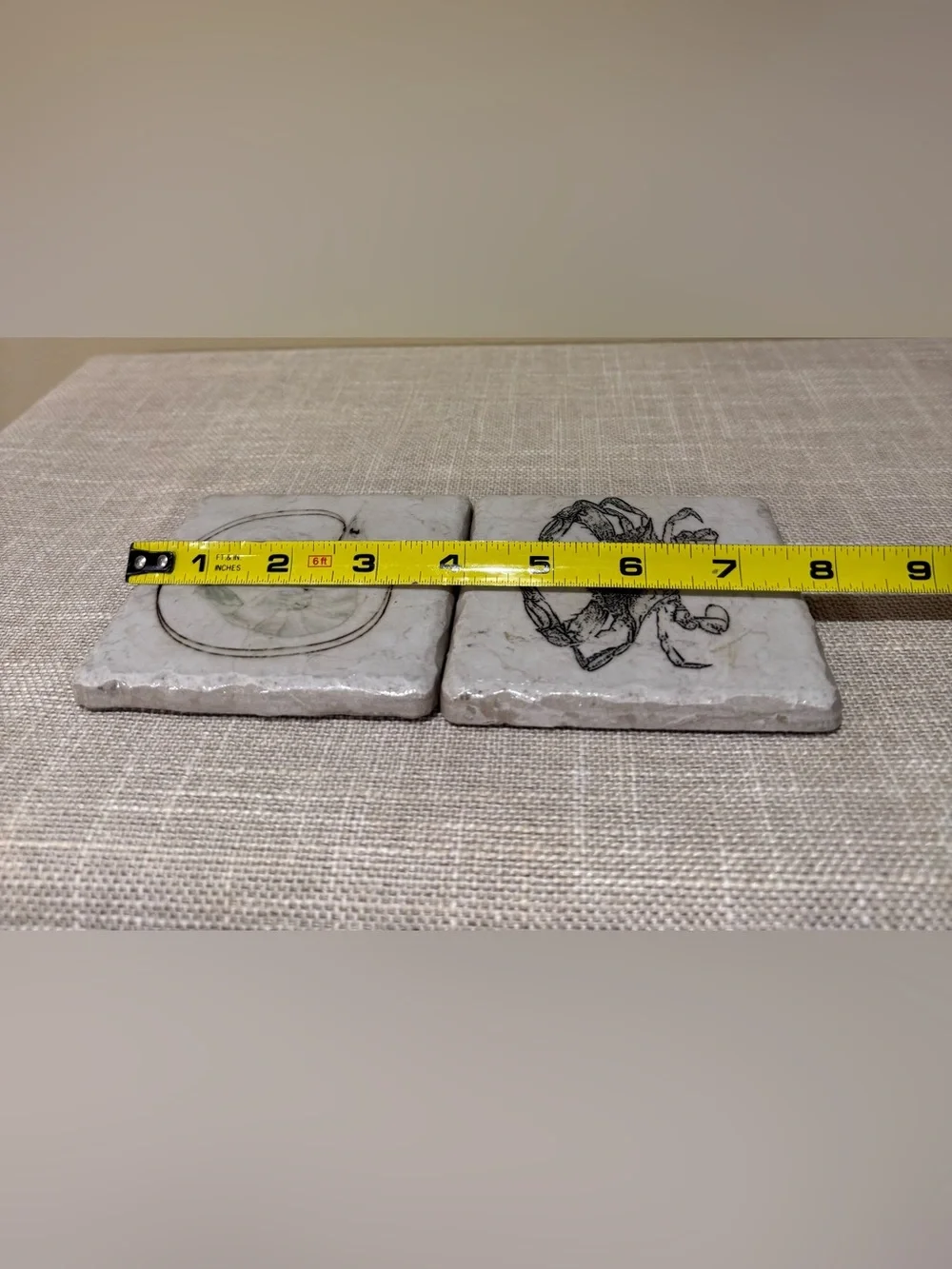 Linda Creel Stone Coasters Set of 2 Crab & Shrimp Ocean Springs Mississippi⁠